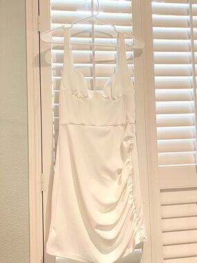 Zara White Ruched Mini Dress